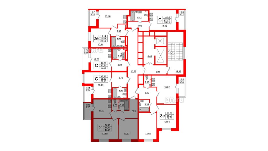 Квартира в ЖК Аквилон All in 3.0, 2 комнатная, 47.31 м², 2 этаж