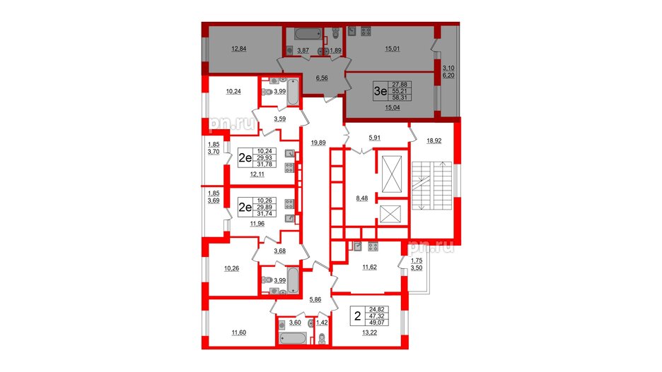 Квартира в ЖК Аквилон All in 3.0, 2 комнатная, 58.31 м², 2 этаж