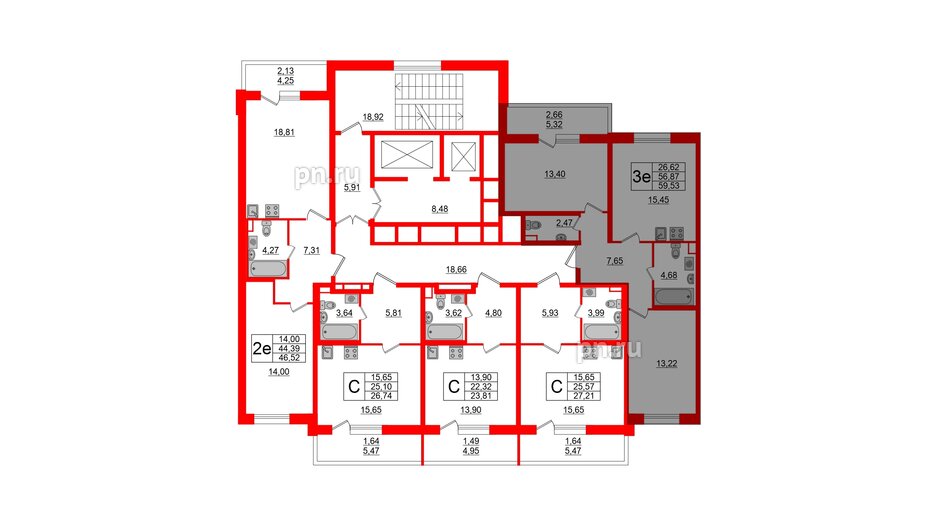 Квартира в ЖК Аквилон All in 3.0, 2 комнатная, 59.53 м², 2 этаж