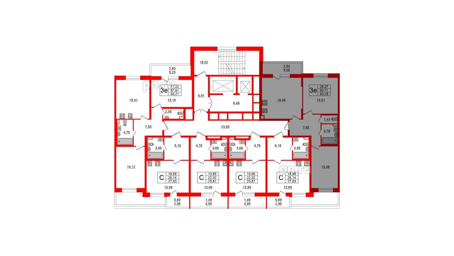 Квартира в ЖК Аквилон All in 3.0, 2 комнатная, 63.25 м², 2 этаж