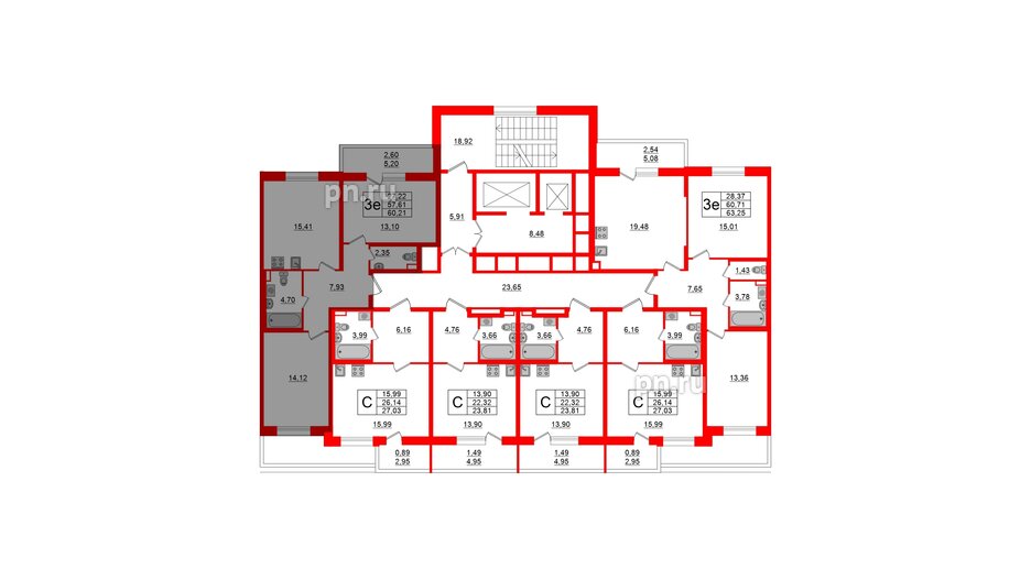 Квартира в ЖК Аквилон All in 3.0, 2 комнатная, 60.21 м², 2 этаж