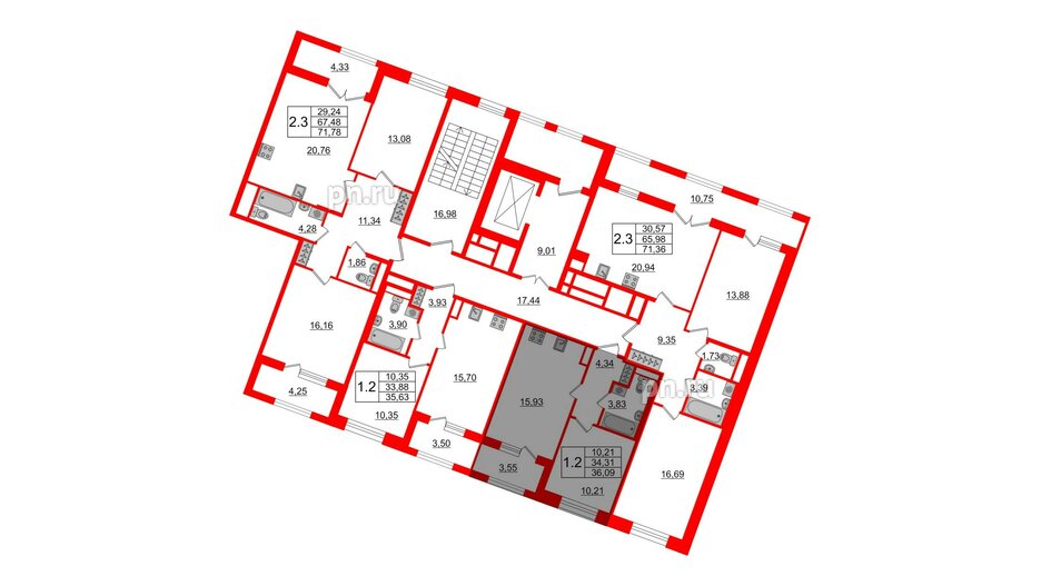 Квартира в ЖК «Amber Club на Васильевском», 1 комнатная, 34.31 м², 4 этаж