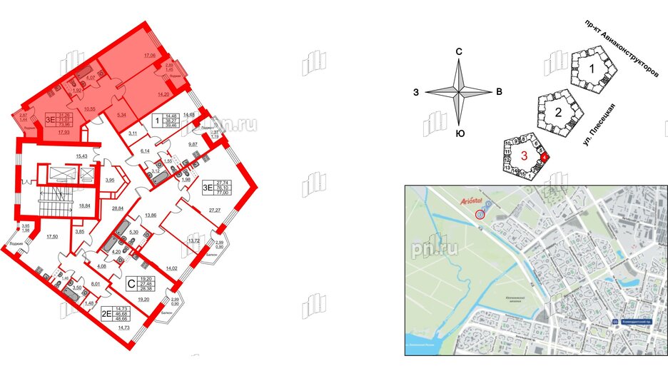 Квартира в ЖК Ariosto!, 2 комнатная, 73.96 м², 8 этаж