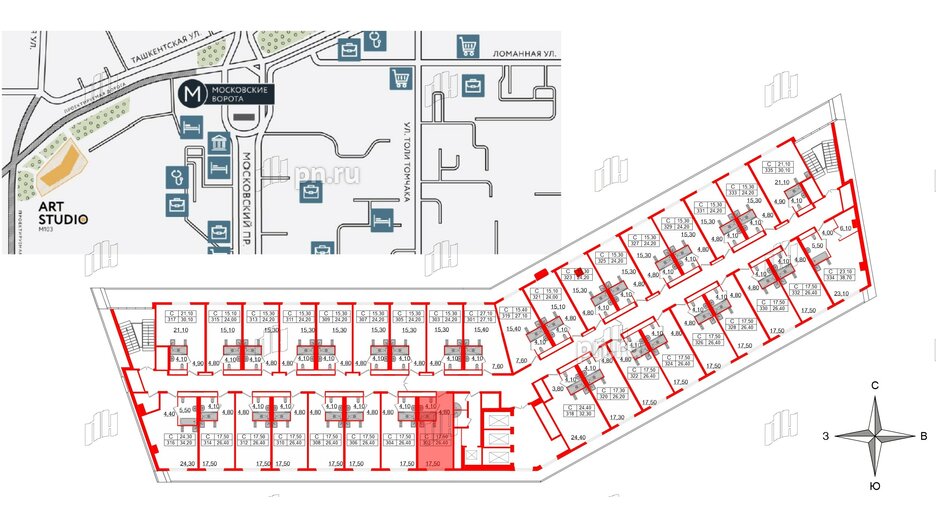 Апартаменты в ЖК ARTStudio M103, студия, 25.5 м², 3 этаж