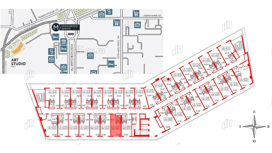 Апартаменты в ЖК ARTStudio M103, студия, 25.5 м², 3 этаж