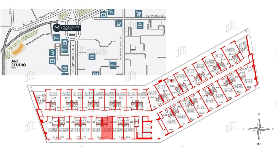 Апартаменты в ЖК ARTStudio M103, студия, 25.5 м², 3 этаж