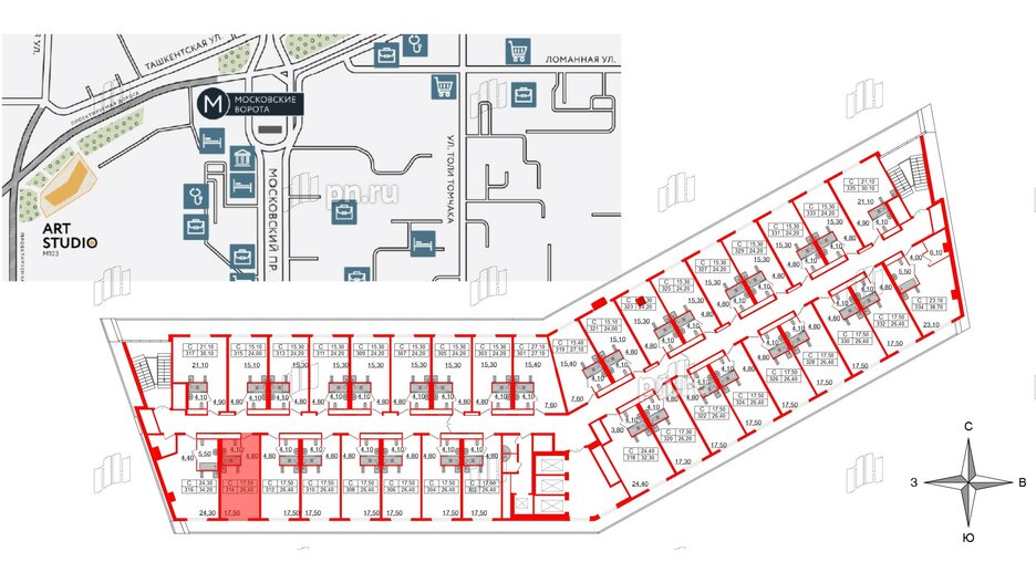 Апартаменты в ЖК ARTStudio M103, студия, 25.5 м², 3 этаж