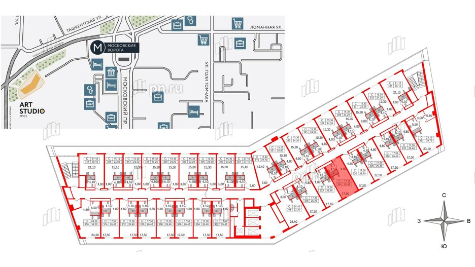 Апартаменты в ЖК ARTStudio M103, студия, 25.5 м², 3 этаж