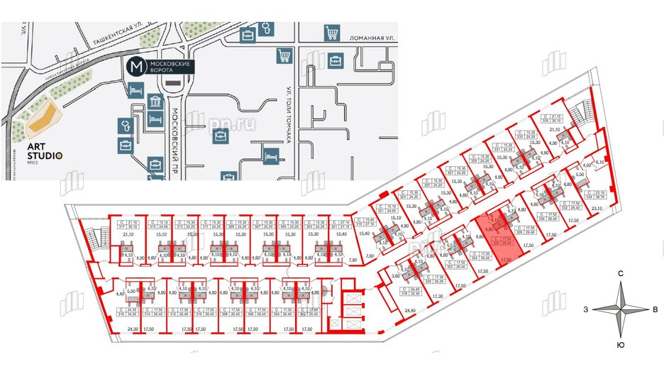 Апартаменты в ЖК ARTStudio M103, студия, 25.5 м², 3 этаж