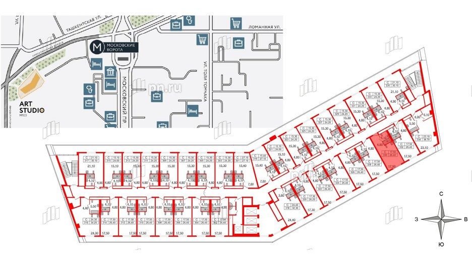 Апартаменты в ЖК ARTStudio M103, студия, 25.5 м², 3 этаж