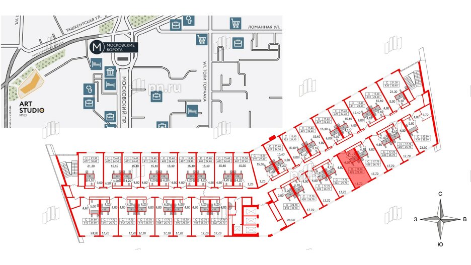 Апартаменты в ЖК ARTStudio M103, студия, 26 м², 4 этаж