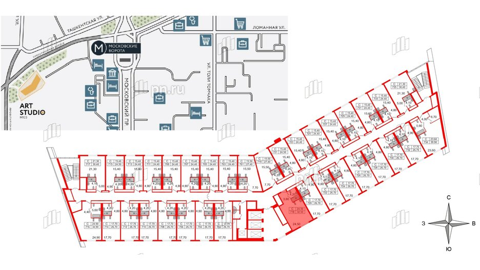 Апартаменты в ЖК ARTStudio M103, студия, 31.6 м², 7 этаж