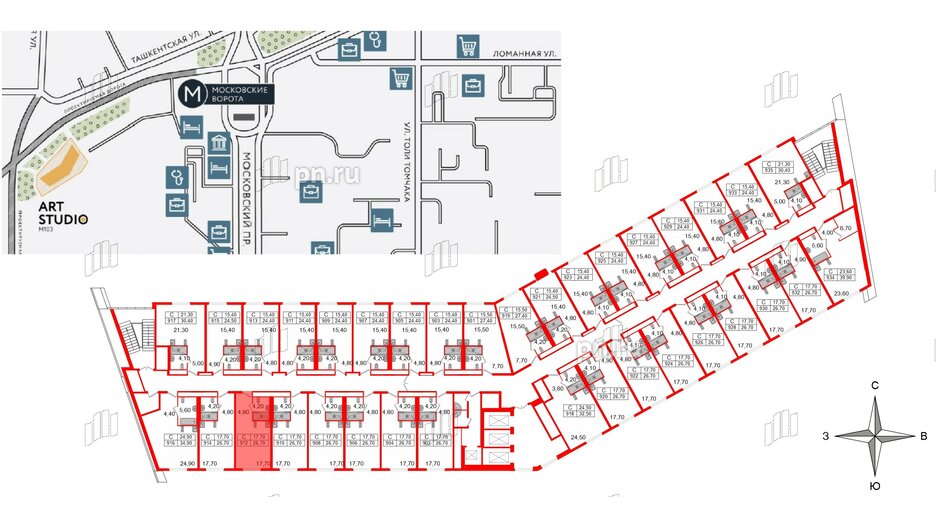 Апартаменты в ЖК ARTStudio M103, студия, 25.8 м², 9 этаж