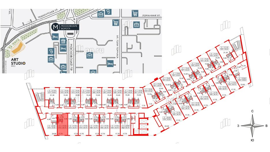 Апартаменты в ЖК ARTStudio M103, студия, 26 м², 9 этаж