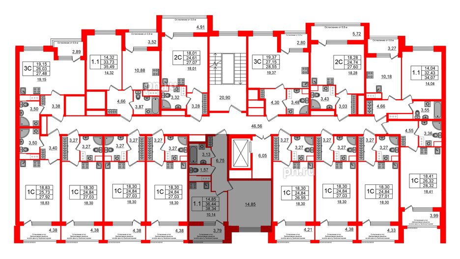 Квартира в ЖК Astra Marine, 1 комнатная, 36.44 м², 5 этаж