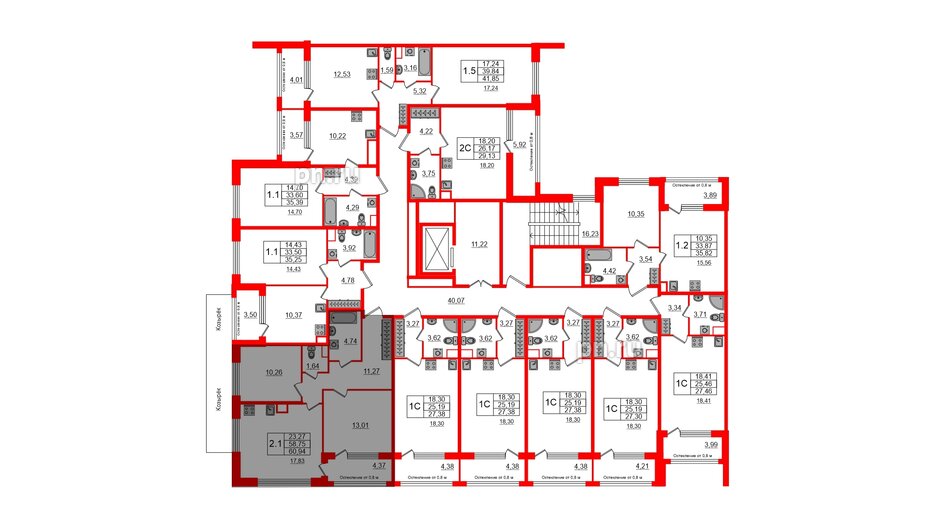 Квартира в ЖК Astra Marine, 2 комнатная, 58.75 м², 2 этаж