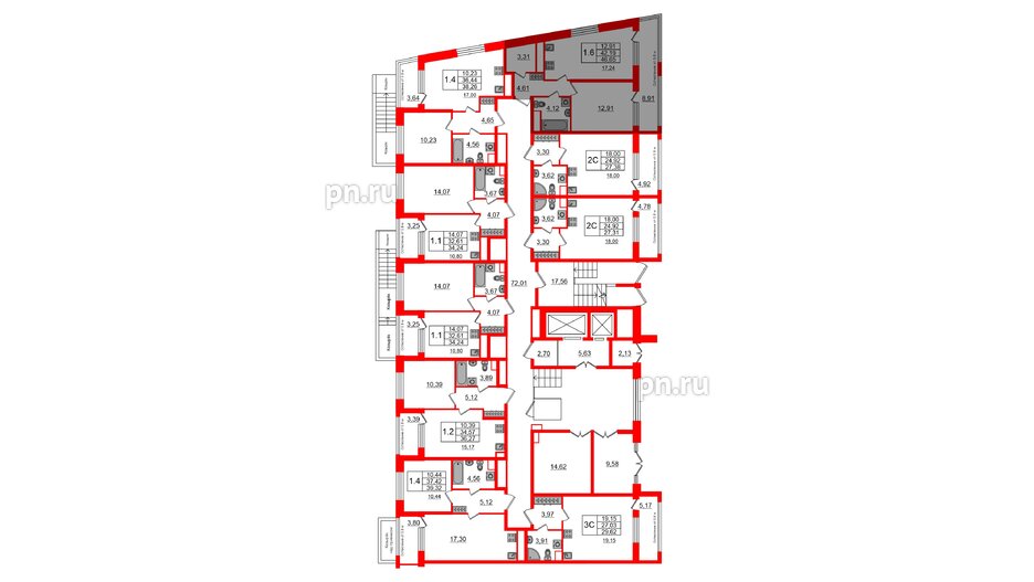 Квартира в ЖК Astra Marine, 1 комнатная, 42.19 м², 1 этаж