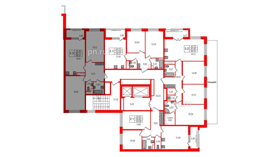 Квартира в ЖК Astra Marine, 2 комнатная, 66.72 м², 2 этаж