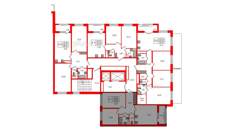 Квартира в ЖК Astra Marine, 2 комнатная, 56.85 м², 2 этаж