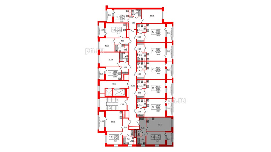 Квартира в ЖК Astra Marine, 1 комнатная, 40.3 м², 6 этаж