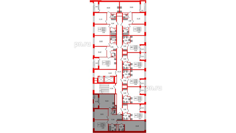 Квартира в ЖК Astra Marine, 3 комнатная, 81.98 м², 2 этаж