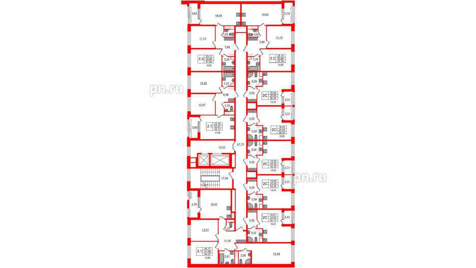 Квартира в ЖК Astra Marine, 2 комнатная, 55.86 м², 3 этаж