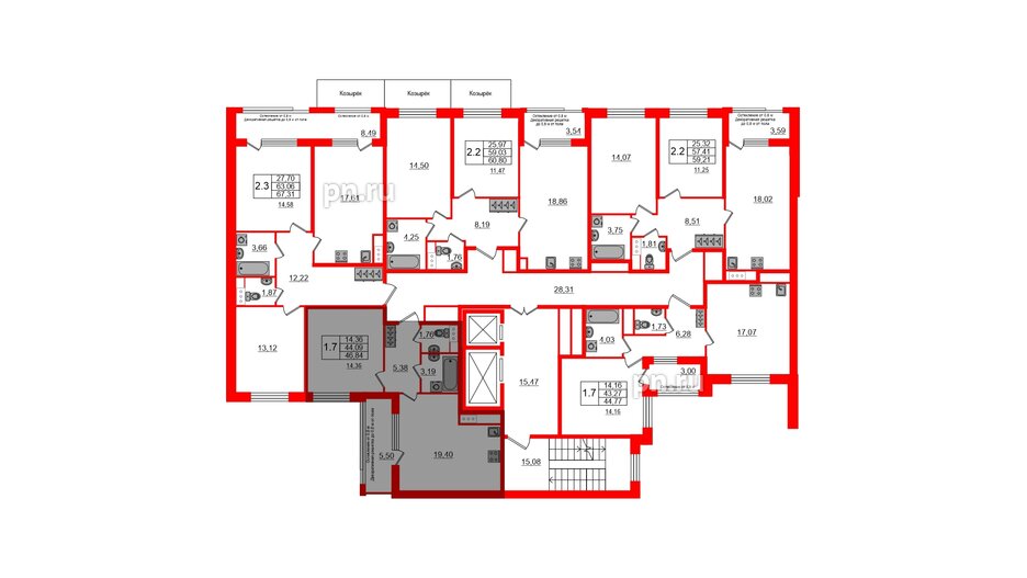 Квартира в ЖК Astra Marine, 1 комнатная, 44.09 м², 2 этаж