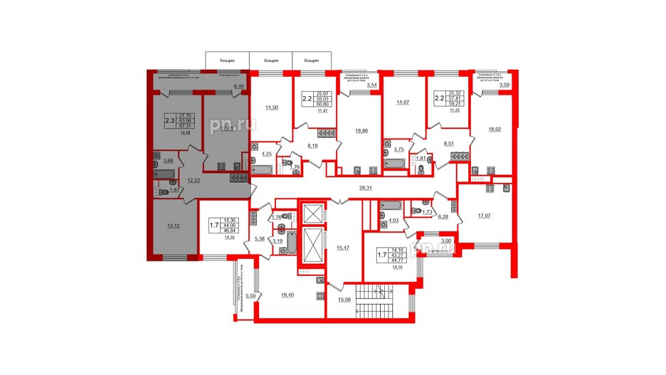 Квартира в ЖК Astra Marine, 2 комнатная, 63.06 м², 2 этаж