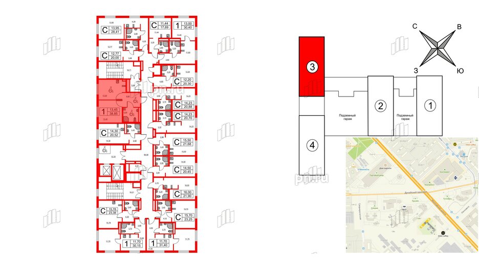 Апартаменты в ЖК Avenue Apart Pulkovo, 1 комнатные, 38.85 м², 3 этаж