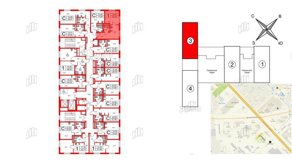 Апартаменты в ЖК Avenue Apart Pulkovo, 1 комнатные, 30.4 м², 3 этаж