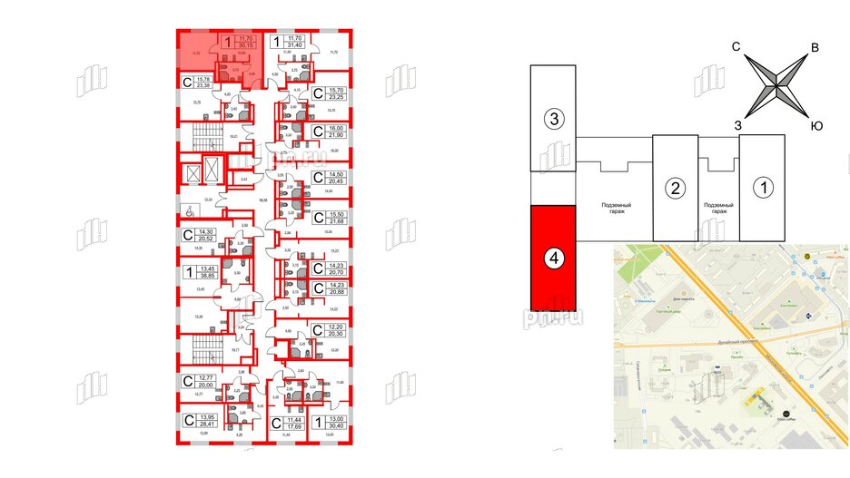 Апартаменты в ЖК Avenue Apart Pulkovo, 1 комнатные, 30.15 м², 9 этаж