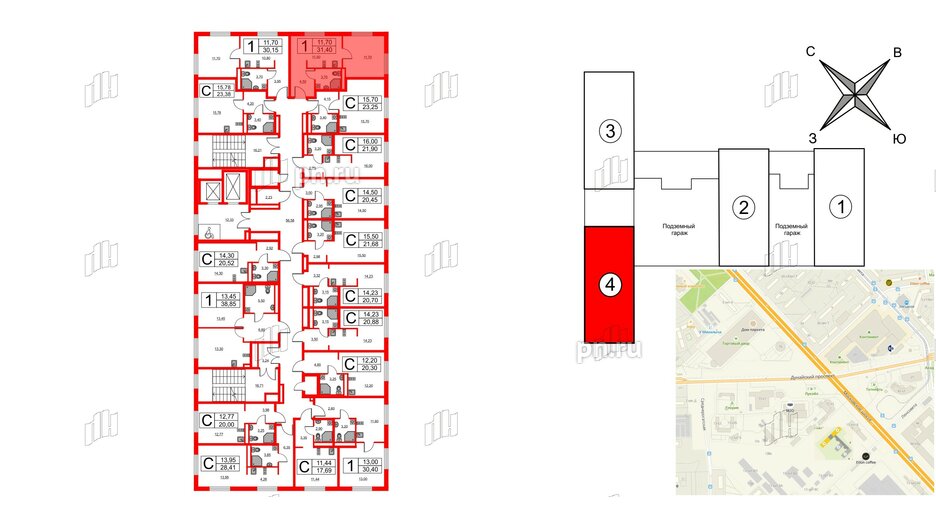 Апартаменты в ЖК Avenue Apart Pulkovo, 1 комнатные, 31.4 м², 9 этаж