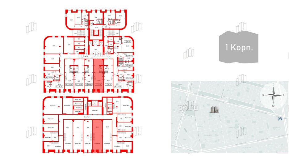 Апартаменты в ЖК Serebro Avenue Apart, 1 комнатные, 71.5 м², 2 этаж