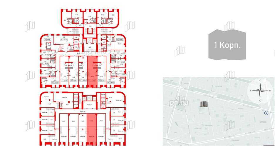 Апартаменты в ЖК Serebro Avenue Apart, 1 комнатные, 71.5 м², 4 этаж