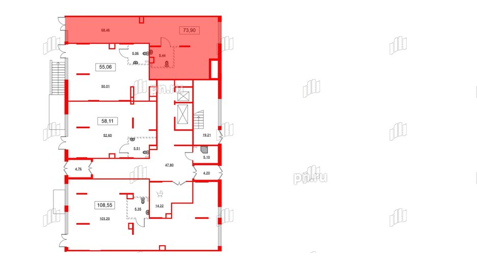 Помещение в ЖК Аквилон All in 3.0, 73.9 м², 1 этаж