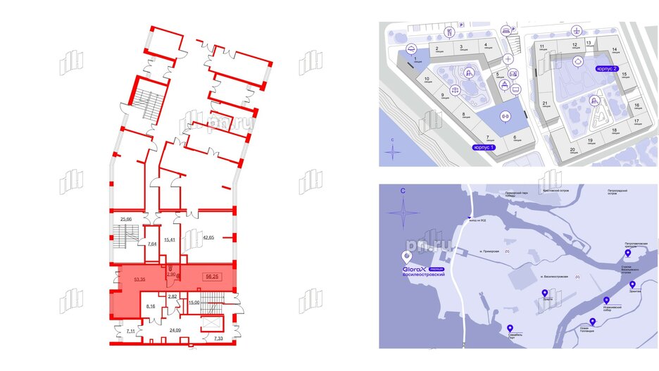 Помещение в ЖК Glorax Premium Василеостровский, 56.25 м², 1 этаж