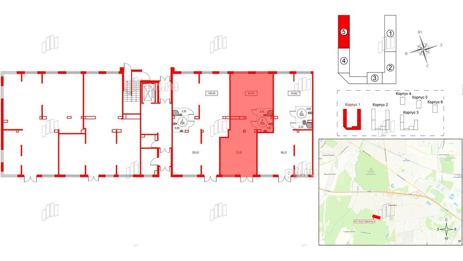 Помещение в ЖК GloraX Новоселье, 81.01 м², 1 этаж