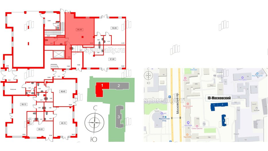 Помещение в ЖК ID Moskovskiy, 64.49 м², 1 этаж