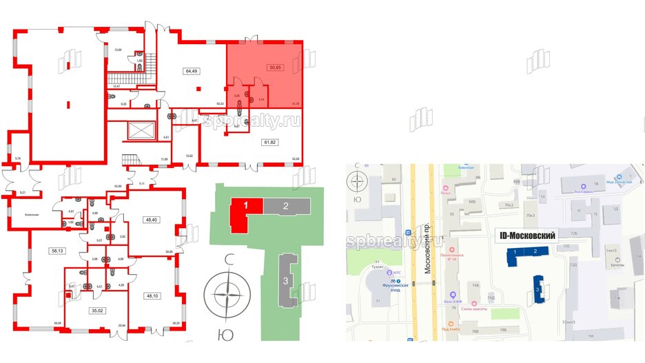 Помещение в ЖК ID Moskovskiy, 50.85 м², 1 этаж