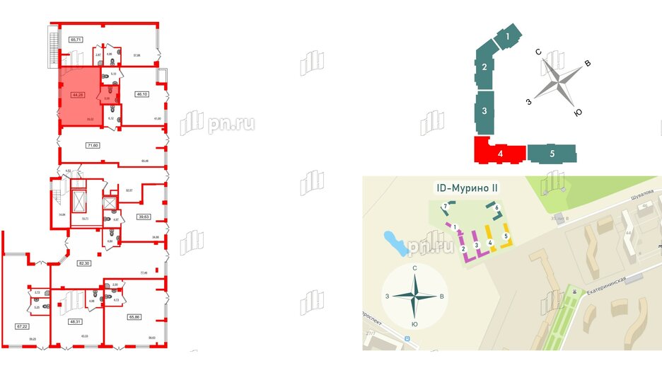 Помещение в ЖК iD Murino II, 44.28 м², 1 этаж