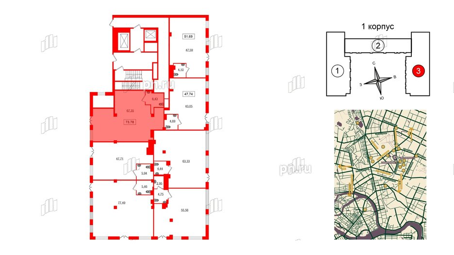 Помещение в ЖК ID Политех, 73.78 м², 1 этаж