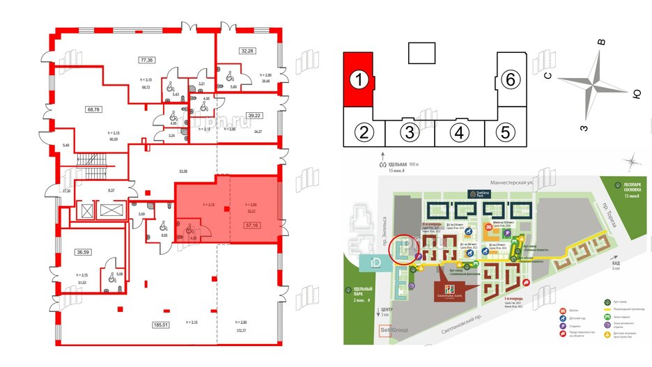 Помещение в ЖК ID Светлановский, 57.16 м², 1 этаж