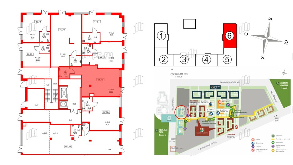 Помещение в ЖК ID Светлановский, 58.16 м², 1 этаж