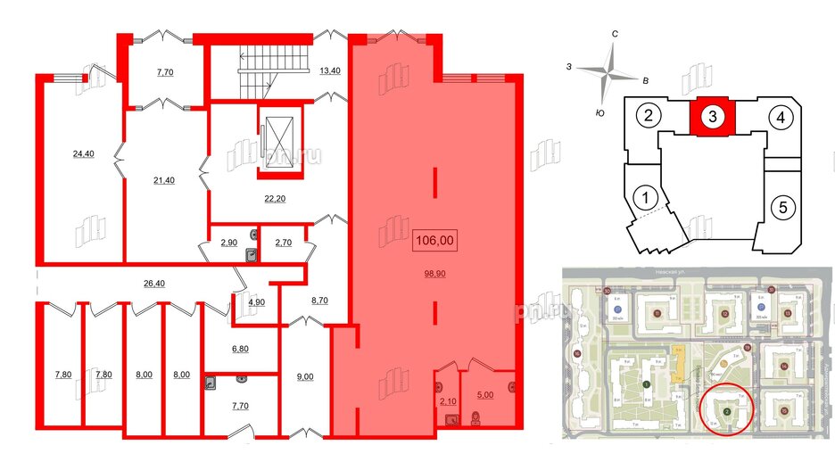 Помещение в ЖК NEWПИТЕР, 106.3 м², 1 этаж