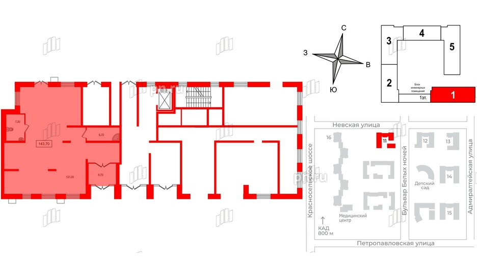 Помещение в ЖК NEWПИТЕР, 144.4 м², 1 этаж