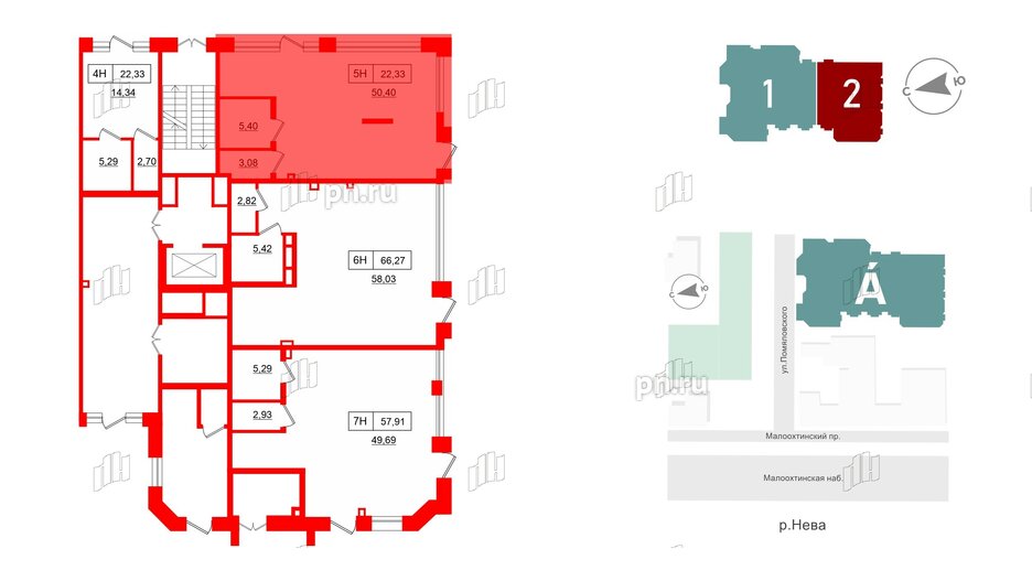 Помещение в ЖК Акцент, 58 м², 1 этаж