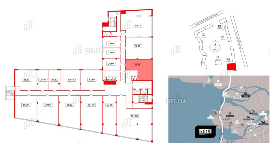 Помещение в ЖК БЦ INSIDE, 57.2 м², 6 этаж