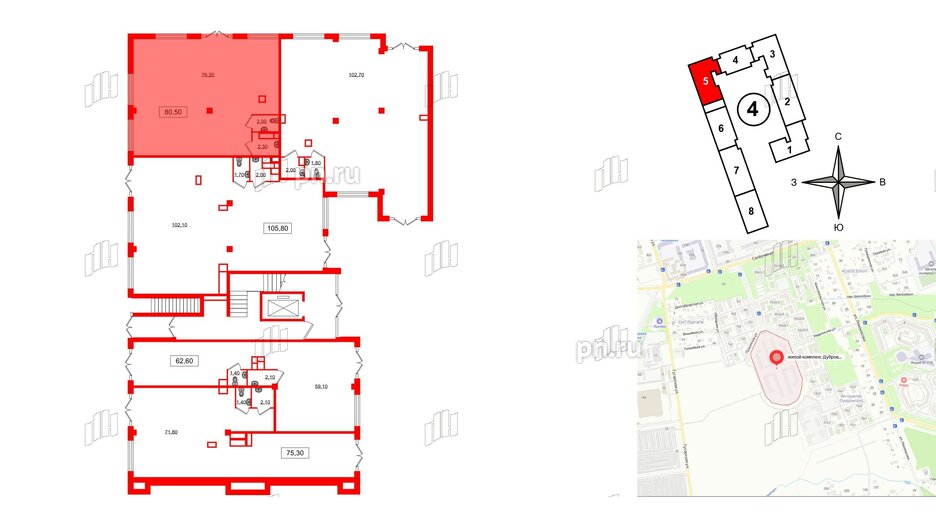 Помещение в ЖК Дубровский, 80.5 м², 1 этаж