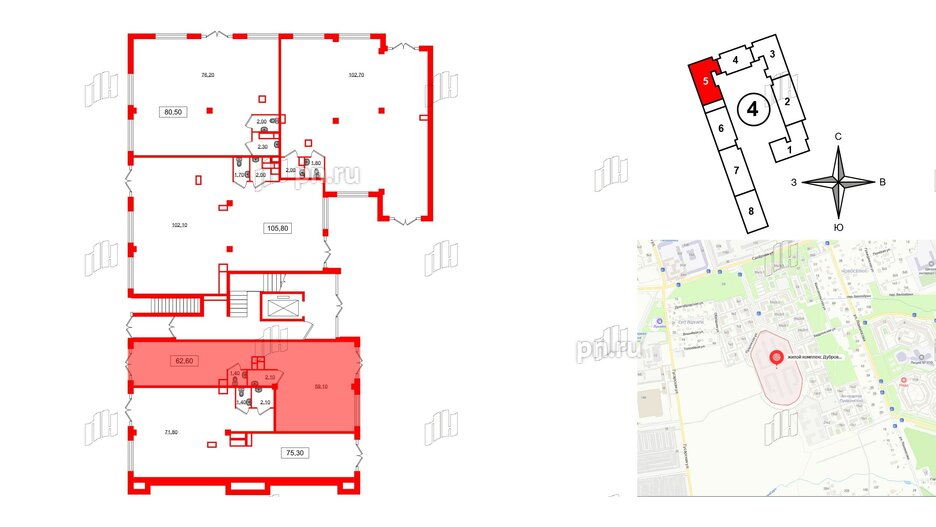 Помещение в ЖК Дубровский, 62.6 м², 1 этаж