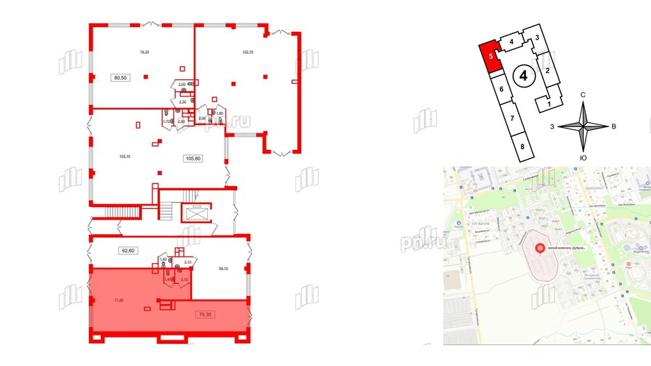 Помещение в ЖК Дубровский, 75.3 м², 1 этаж